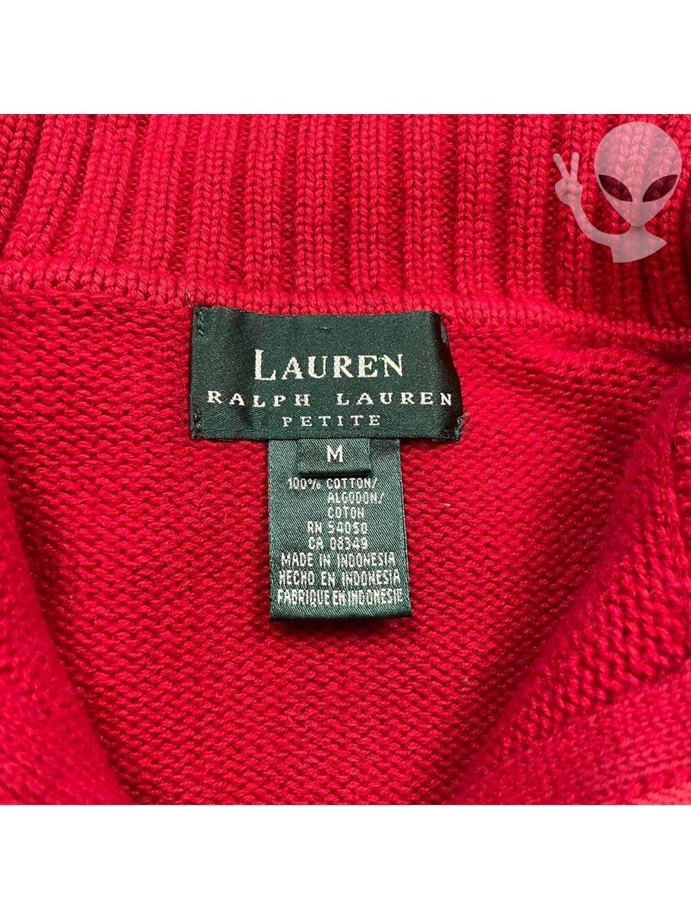 Lauren Ralph Lauren Knit Sweater Petite Medium Red Quarterzip Preppy Crest 90s - Picture 5 of 8